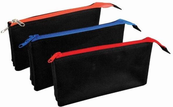 MantraRaj Infotech LTD. Flat Slim Triple Pocket Pencil Case Zip Zipped School Essentials Makeup Holder - Red