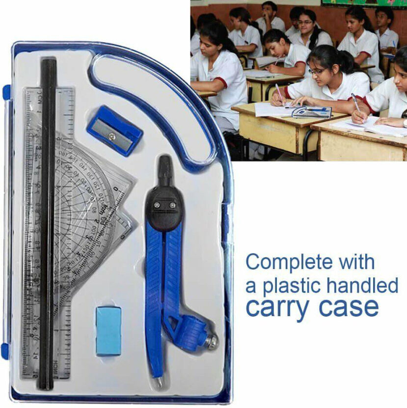 MantraRaj Infotech LTD. MantraRaj 7 Piece Maths Set Geometry Compass Sets Geometry Set Math Supplies Kit Including 15cm Ruler, Protractor , Compass , Pencil, Rubber, Pencil S