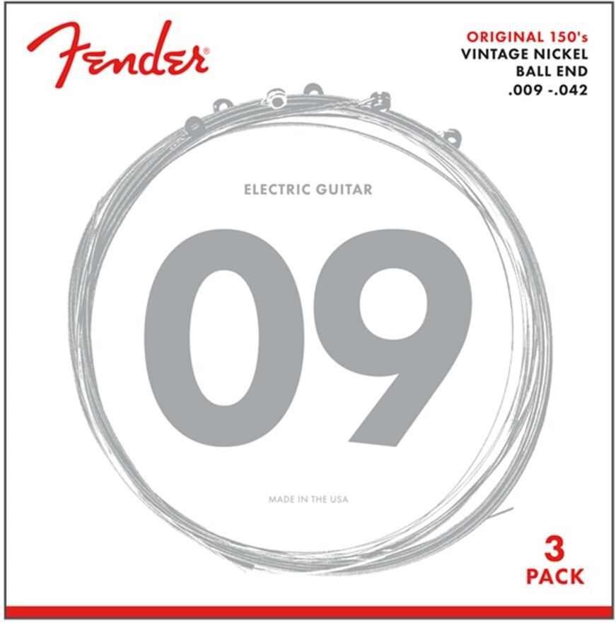 NORMANS (BURTON UPON TRENT) LIMITED Fender 150 Original Pure Nickel Guitar Strings 09-42 (Pack of 3)