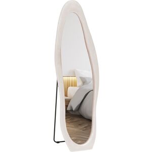 MHSTAR UK LTD HOMCOM Irregular Wavy Mirror Full Length 160x50cm, Arched Floor Standing Mirror, Leaning or Wall Mounted, Velvet Wrapped Floor Mirror for Bedroom, Liv