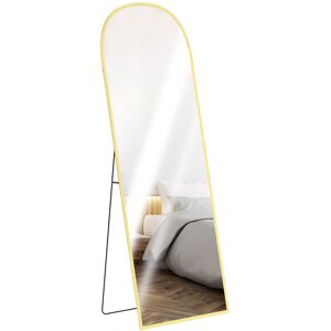 MHSTAR UK LTD HOMCOM Full Length Mirror, 165x60cm Arched Free Standing Floor Mirror with Aluminium Alloy Frame, Hanging or Leaning for Living Room, Bedroom, Gold To