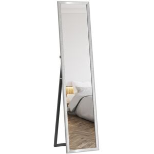 MHSTAR UK LTD HOMCOM Full Length Mirror, 37 x 157cm Wall Mounted, Leaning, Free Standing Mirror, Framed Full Body Mirror for Living Room, Bedroom, Silver