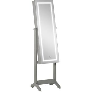 MHSTAR UK LTD HOMCOM Jewellery Cabinet with LED Light, Lockable Jewellery Organiser with Full-Length Mirror for Bedroom Dressing Room, Grey