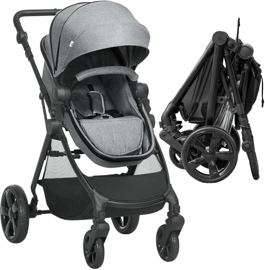 MHSTAR UK LTD HOMCOM 2 in 1 Pushchairs and Strollers w/ Reversible Seat, Single Hand Foldable Lightweight Baby Stroller w/ Fully Reclining Backrest 5-Point Harness