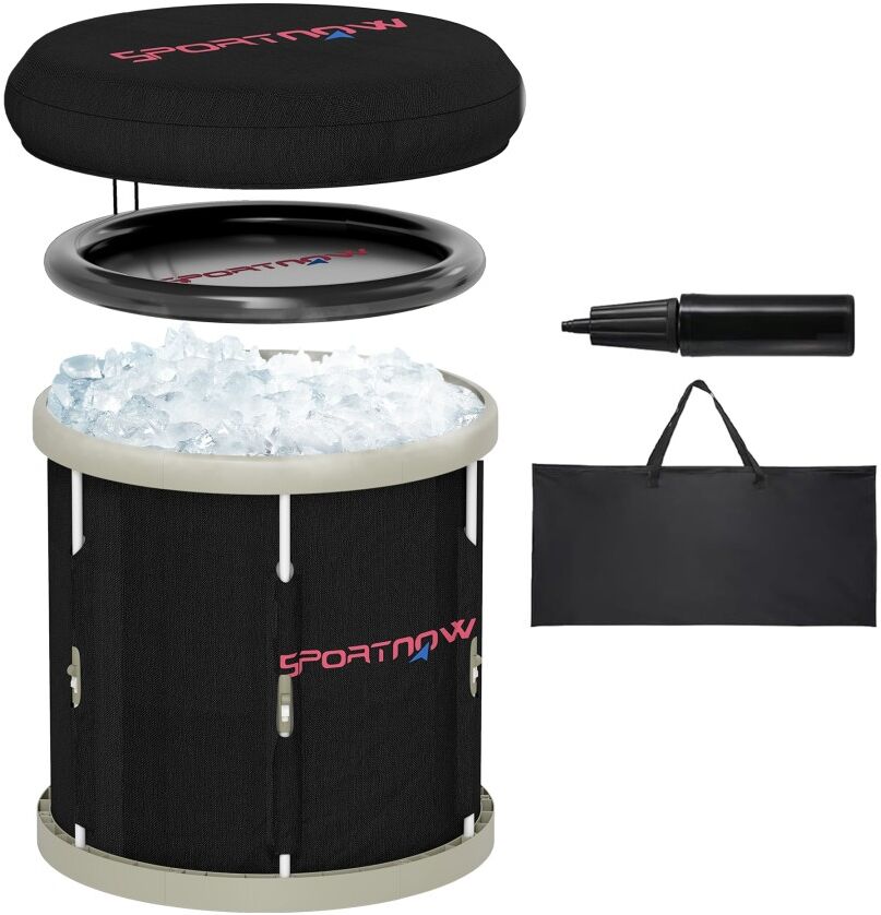 MHSTAR UK LTD SPORTNOW Ice Bath Tub Outdoor, 210L Portable Cold Water Therapy Tub, Recovery Cold Plunge Pool with Lid, Cover and Carry Bag for Athletes, Black