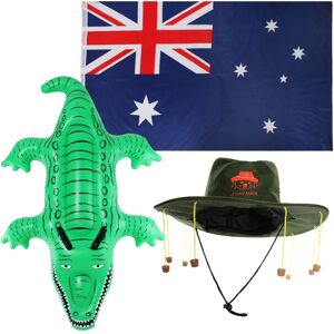 I Love Fancy Dress Australia Set 3 Piece Flag, Hat, Inflatable Crocodile Aussie Fancy Dress Pack - Pack of 6
