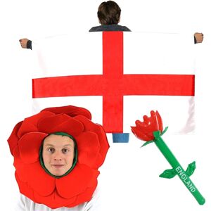 I Love Fancy Dress England Flag Cape & Inflatable Rose Flower & Hat - Pack of 3