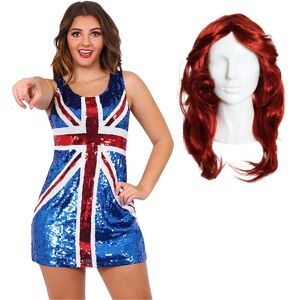 I Love Fancy Dress Sequin Union Jack Dress & Ginger Wig Set - Medium