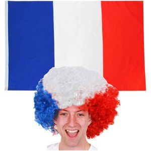 I Love Fancy Dress France 3x5ft Flag & French Afro Wig Set