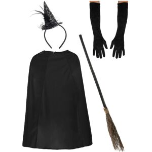I Love Fancy Dress Adults Witch Costume Set 4 Pcs Cape, Gloves, Mini Hat & Broom