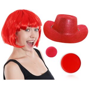 I Love Fancy Dress Red Nose, Glitter Cowboy Hat, Bob Wig & Face Paint I Love Fancy Dress Red Nose, Glitter Cowboy Hat, Bob Wig & Face Paint