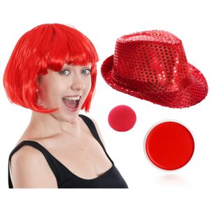 I Love Fancy Dress Red Nose, Sequin Trilby Hat, Bob Wig & Face Paint I Love Fancy Dress Red Nose, Sequin Trilby Hat, Bob Wig & Face Paint