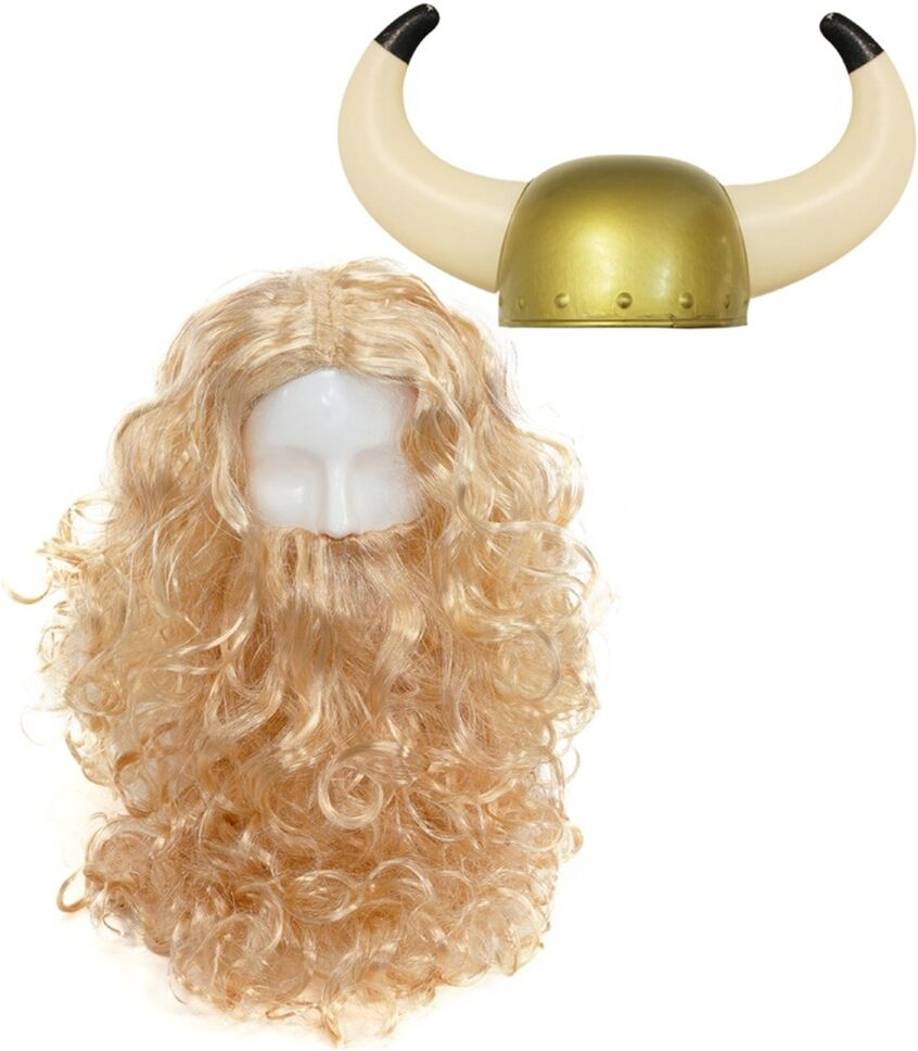 I Love Fancy Dress Viking Accessory Set - Wig, Beard & Gold Helmet