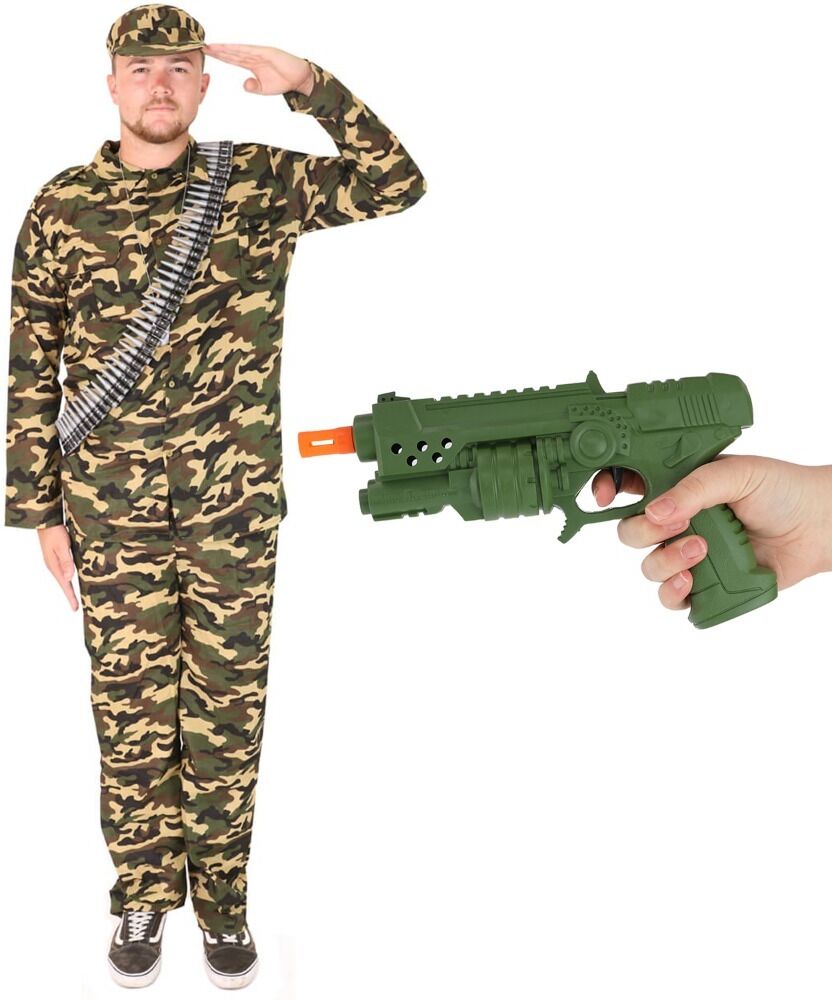 I Love Fancy Dress Men's Army Costume with Toy Gun & Belt - XLarge