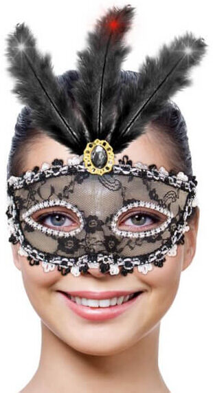 Jesters Party Mask Eye Metallic Black with LED Light