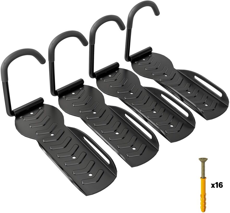 MHSTAR UK LTD SPORTNOW 4 Pack Bike Rack, Wall Mounted Bicycle Hanger Hook, Foldable Garage Bike Wall Rack, Bicycle Storage Holder for Indoor Outdoor Use