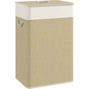 MHSTAR UK LTD HOMCOM Bamboo Laundry Basket with Lid, 72L Laundry Hamper with Rope Handles, Washing Basket with Removable Washable Liner Bag for Bathroom, Bedroom, N
