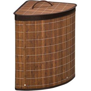 MHSTAR UK LTD HOMCOM Bamboo Laundry Basket with Lid, 55 Litres Laundry Hamper with Removable Washable Lining, Corner Washing Baskets, 38 x 38 x 57cm, Brown