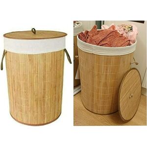 MantraRaj Infotech LTD. Mantraraj Eco Friendly Round Bamboo Collapsible Laundry Basket With Lid And Cloth Liner Washing Basket Wooden Laundry Hamper Bin Folding With Handles