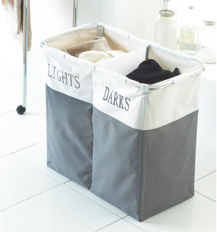 XS-Stock.com Ltd Laundry Hamper Separate Lights Darks Clothes Sorter Folding 62cm - Natural