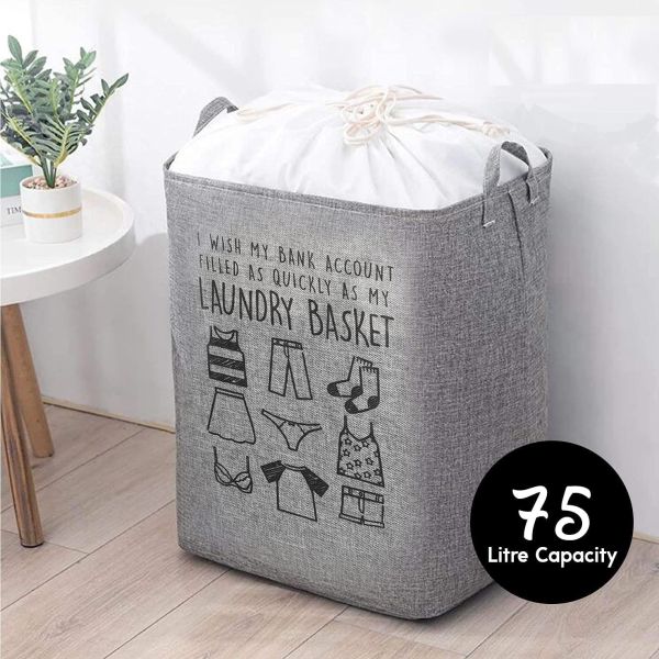 MantraRaj Infotech LTD. 75L GREY Strong Laundry Bag Folding Washing Storage Bin Waterproof Fabric