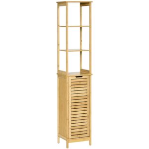MHSTAR UK LTD kleankin Bathroom Floor Cabinet Narrow Tallboy w/ 3 Shelves Cupboard Natural