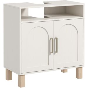 MHSTAR UK LTD HOMCOM Under Sink Bathroom Cabinet, Freestanding Under Sink Cabinet with Adjustable Shelf for Basin without Pedestal, 60 x 30 x 63 cm, Cream White