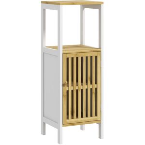 MHSTAR UK LTD HOMCOM Slim Bathroom Storage Cabinet, Small Bamboo Bathroom Cabinet with Open Compartment and Adjustable Shelf, White