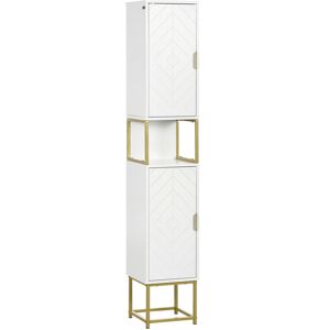 MHSTAR UK LTD kleankin Narrow Bathroom Storage Cabinet, Freestanding Tallboy Storage Unit with Adjustable Shelf, 2 Doors and Steel Base, Slim Corner Organizer, Whit