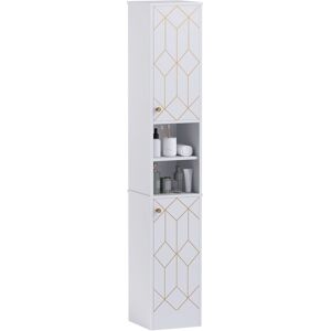 MHSTAR UK LTD HOMCOM Tall Bathroom Storage Cabinet with Doors, Slim Bathroom Storage Unit with Adjustable Shelves, Freestanding Bathroom Storage Unit, White
