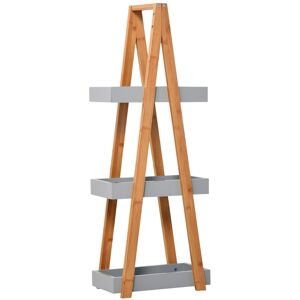 MHSTAR UK LTD kleankin Bathroom Storage Shelves, 3-Tier Slim Shelving Unit, Freestanding Bamboo Shelf Unit, A Frame Space Saver Toilet Rack, Natural