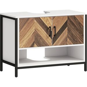 MHSTAR UK LTD HOMCOM Under Sink Bathroom Cabinet, Rustic Under Sink Cabinet with Herringbone Doors and Open Compartment for Basin with or without Pedestal, 80 x 40
