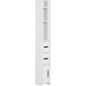 MHSTAR UK LTD kleankin Modern Bathroom Storage Cabinet, Freestanding Tall Bathroom Cabinet with Open Shelves and 3 Cupboards with Door, for Bedroom Hallway, White