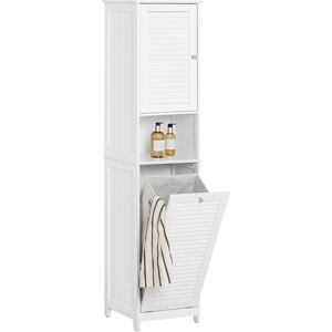 SoBuy Commercial GmbH SoBuy BZR124-W, Bathroom Tall Cabinet Cupboard Storage Cabinet with Laundry Basket, White