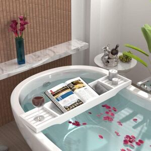 MantraRaj Infotech LTD. BAMBOO BATHROOM STORAGE GRATED CADDY SHELF RACK BRIDGE BATH TUB TRAY RELAX IPAD - White