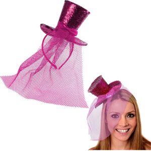 I Love Fancy Dress Mini Pink Glitter Fascinator Top Hat - Single I Love Fancy Dress Mini Pink Glitter Fascinator Top Hat - Single