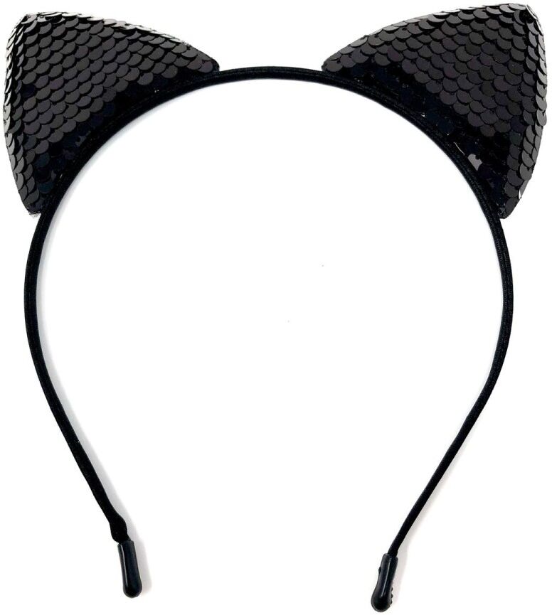 Head Over Heels Black Reversible Sequin Cat Ears Headband
