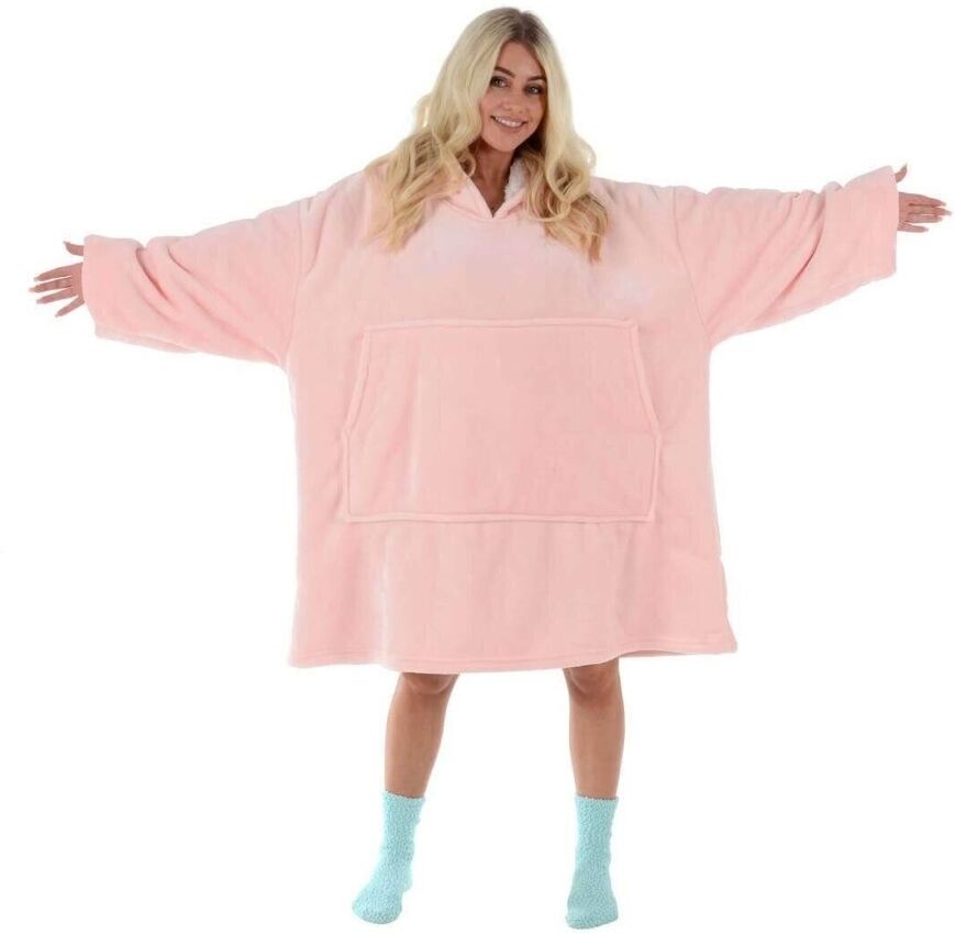 XS-Stock.com Ltd Adults Hoodie Blanket Unisex Oversized Sherpa Fleece Sweatshirt - Baby Pink