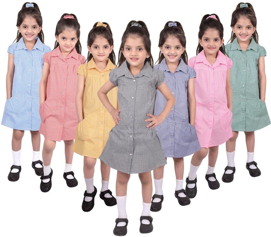 A2Z 4 KIDS LIMITED Kids Girls School Uniform Pleated Gingham Checked Summer Dress Age 3-14 - Baby Pink - 11-12