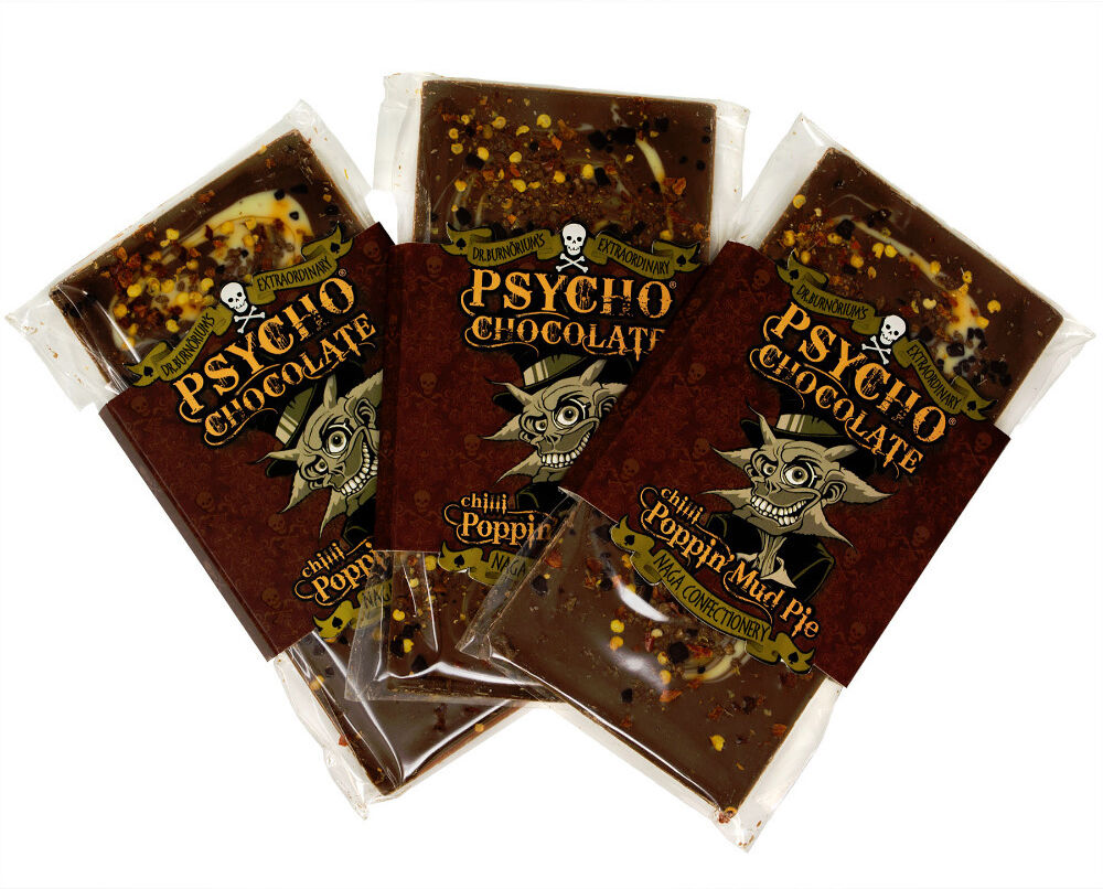 Gifts Direct 2 U Ltd Psycho Chocolate Poppin’ Mud Pie with Naga Jolokia Chilli Bar - Set of 3