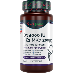Best Immune International Vitamin D3 4000IU + K2 MK7 200mcg Natural Premium Quality 100 Capsules Immune Support Perfect Proportions Maximum Absorption Best Immune International Vitamin D3 4000IU + K2 MK7 200mcg Natural Premium Quality 100 Capsules Immune Support Perfect Proportions Maximum Absorption