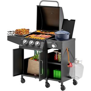 MHSTAR UK LTD Outsunny 3+1 Burner Gas BBQ Grill with Storage Cabinet and Shelves, 11.6 kW Gas Barbecue Trolley with 6 Castor Wheels, Warming Rack, Thermometer for O