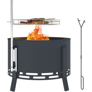 MHSTAR UK LTD Outsunny Portable Fire Pit, 58 cm Round Firepit with Grill Grate, Fire Bowl with Ash Catcher and Poker, Fire Pit BBQ for Garden Camping Bonfire Picnic