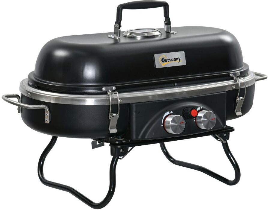 MHSTAR UK LTD Outsunny Foldable 2 Burner Gas BBQ Grill