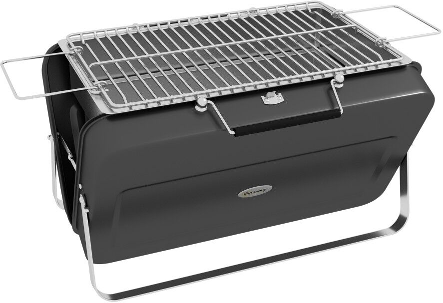 MHSTAR UK LTD Outsunny Portable Mini Charcoal Barbecue Grill with Suitcase Shell, Outdoor Folding Tabletop BBQ Grill for Garden Camping Picnic Party, Black