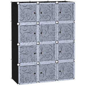 MHSTAR UK LTD HOMCOM Portable Wardrobe for Bedroom, 12 Cube Closet with 2 Hanging Rails, Modular Storage Cabinet, Plastic Armoire for Space Saving, White and Black