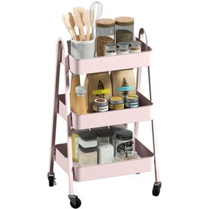 MHSTAR UK LTD HOMCOM 3-Tier Storage Trolley on Wheels, Rolling Utility Cart with Handles, Mobile Kitchen Storage Cart for Living Room, Dining Room, Bedroom, Bathroo
