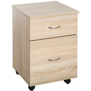 MHSTAR UK LTD HOMCOM Pedestal Office Mobile File Cabinet 2 Drawer Wooden Storage Office Oak