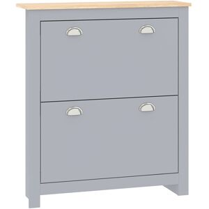 MHSTAR UK LTD HOMCOM 2 Drawer Shoe Cabinet Modern Narrow Shoe Cupboard Hallway Wooden Storage Organiser with Flip Doors Adjustable Shelf for 6-12 Pairs, Grey