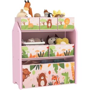 MHSTAR UK LTD AIYAPLAY Kids Toy Storage Unit, 3-Tier Toy Organiser Shelf with 6 Removable Storage Boxes, for Playroom, Bedroom, Children's Room, Nursery, Pink